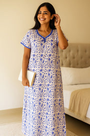 White Batik Printed Cotton Nightwear 10076177