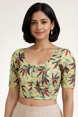 Green Hand Block Jahota Printed Cotton Blouse 10075000