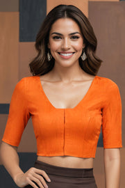 Orange Handcrafted Slub Cotton Solid Style Blouse 10073189