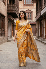 Yellow Kani Printed Silk Saree 10077862