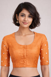 Orange Aari Embroidered Silk Blouse 10069590