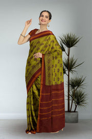 Green Handcrafted Sungudi Cotton Saree 10074937