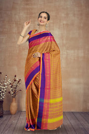 Orange Handloom Chettinad Cotton Saree Without Blouse 10075138