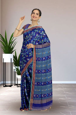 Blue Bengal Handwoven Jamdani Style Cotton Saree 10075357