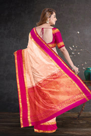 Cream Handloom Kanjivaram Soft Silk Saree 10075692