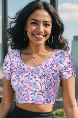 Pink Handblock Printed Cotton Blouse 10075220