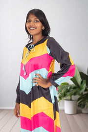  Multi Colour Printed Vegan Charmeuse Silk Dress 10073748