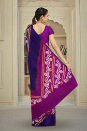 Purple Bandhani Mulmul Cotton Saree 10075490