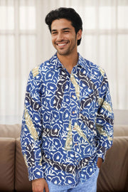 Blue Full Sleeve Ajrakh Printed Cotton Mens Shirt 10073001