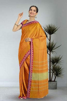 Orange Handwoven Kanchi Cotton Saree 10069306