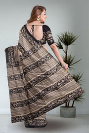 Beige Printed Tussar Silk Saree 10076297