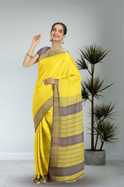 Yellow Maheshwari Silk Cotton Saree 10075243