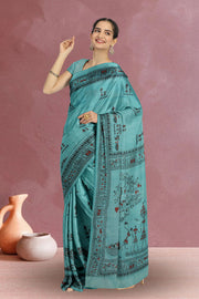 Green Warli Print Bengal Cotton Saree 10075304