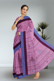 Mauve Bengal Handwoven Cotton Saree 10075338