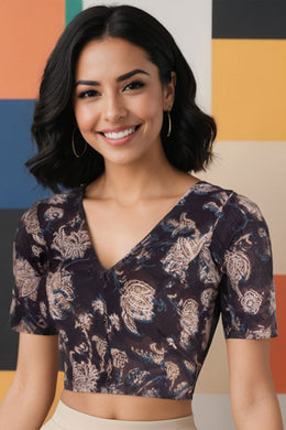 Black Hand Block Jahota Printed Cotton Blouse 10074998