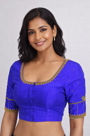Royal Blue Aari Embroidered Kanjivaram Silk Blouse 10064345