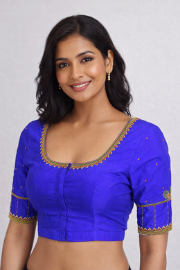 Royal Blue Aari Embroidered Kanjivaram Silk Blouse 10064345