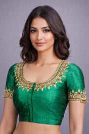 Green Aari Embroidered Silk Blouse 10068915