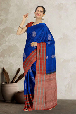 MS Blue Handloom Kanjivaram Soft Silk Saree 10065009