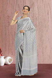 Grey Chanderi Jaal Design Silk Saree 10075386