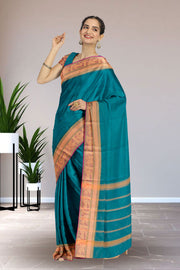 Blue Handloom Chettinad Cotton Saree 10072678