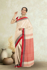 Cream Shantipur Tant Bengal Cotton Saree 10074965
