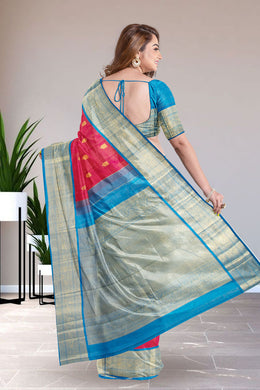 Cerise Red Korvai Kanjivaram Silk Saree 10075646