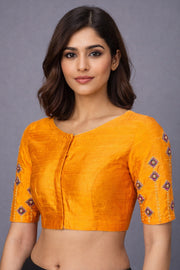 Yellow Aari Embroidered Tussar Silk Blouse 10068918
