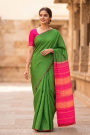 Green Kanjivaram Pure Silk Saree with Zari Checks 10077902
