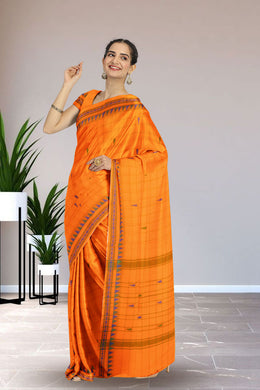 Orange Handloom Chettinad Cotton Saree Without Blouse 10075144