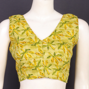 Lime Green Sleeveless Cotton Block Printed Padded Blouse 10077148