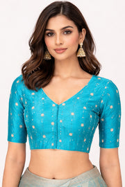 Blue Aari Embroidered Raw Silk Blouse 10066507