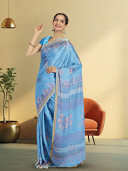 Blue Hand Block Print Kota Cotton Saree 10074167