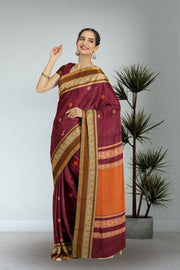 Maroon Handloom Chettinad Cotton Saree 10075070
