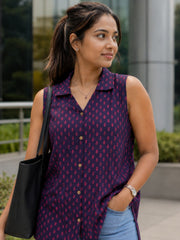 Purple Hand block Printed Women Sleevless Shirt 10077180