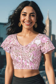 Pink Handblock Printed Cotton Blouse 10075221