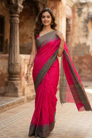 Pink Handloom Chettinad Cotton Saree 10077351