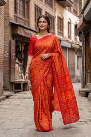 Red Kani Printed Silk Saree 10077861