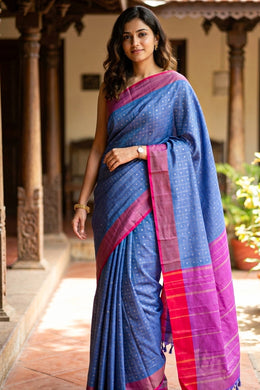 Blue Vegan Silk Kanjivaram Saree With Checks Design 10076318