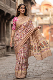 Cream Kani Printed Silk Saree 10077871