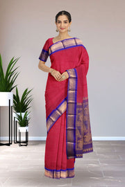 Crimson Red Handloom Gadwal Kuttu Cotton Saree 10061424