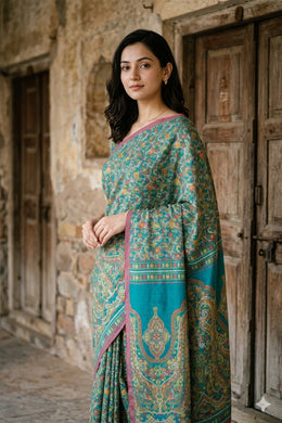 Blue Kashmiri Printed Silk Saree 10076938