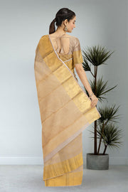 Beige Pure Zari Bridal Brocade Kanjivaram Silk Saree with Silver and Gold Zari Motifs 10063065