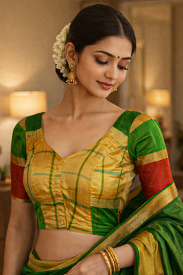  Honey Bronze Yellow Kanjivaram Soft Silk Blouse With Checks Designs  10076633