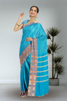 Blue Handloom Chettinad Cotton Saree 10072597