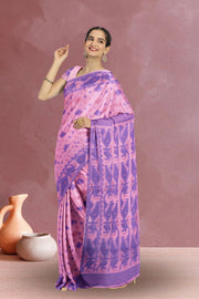 Pink Handloom Jamdani Style Cotton Saree with Blouse 10074223
