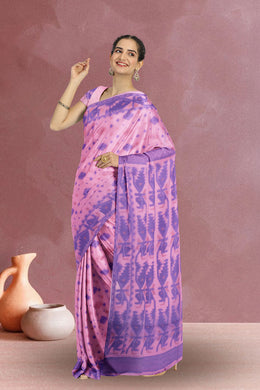 Pink Handloom Jamdani Style Cotton Saree with Blouse 10074223