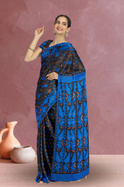 Black Handloom Jamdani Style Cotton Saree with Blouse 10074227