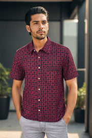 Indigo Handblock Print Pre-Washed Pure Cotton Crop Shirt 10074627