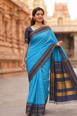 Blue Kanjivaram Silk Saree with Thandavalam Border 10077924